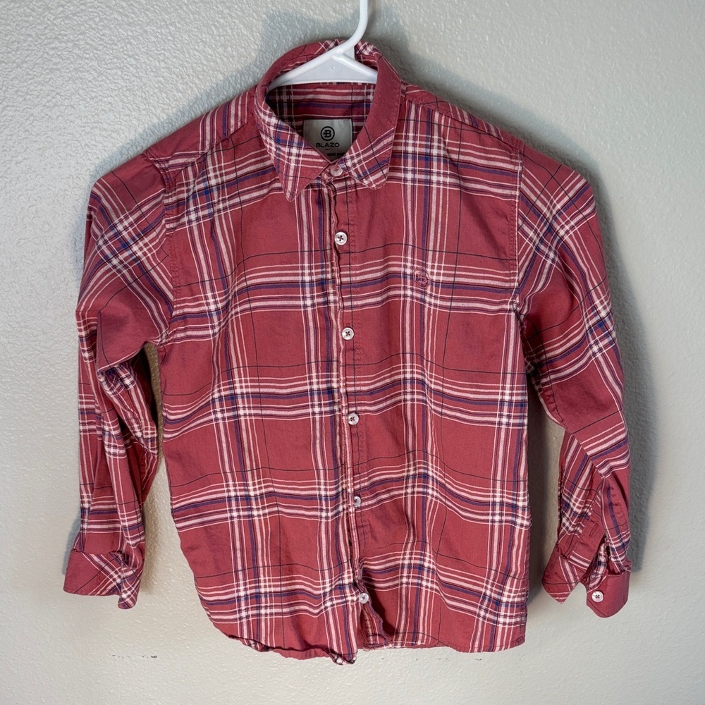 Boys' Red Plaid Button-Down Shirt -235sku